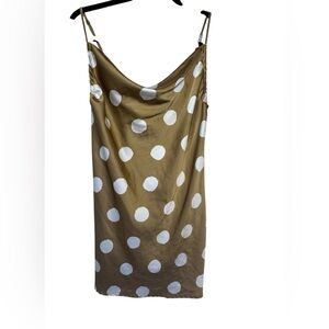 Forever 21 Gold and‎ White Polka Dot Slip Dress Adjustable Straps Short Preppy